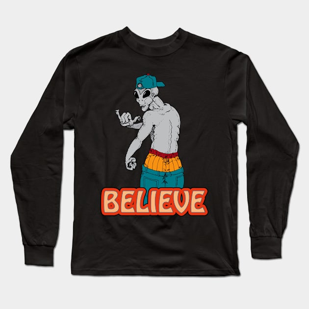 Alien Believe Long Sleeve T-Shirt by PEHardy Design